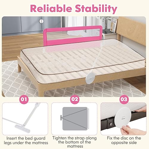Miniatura 8 de BABY JOY Rieles de cama para niños pequeños, 59 pulgadas, extra largo, protector de cama abatible con correas de seguridad, barandilla plegable para