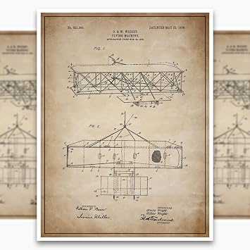 Wright Brothers Flying Machine Patent Poster - Patent Wall Art, Unframed by SnooozeWorks Antique Parchment, 18"x24"