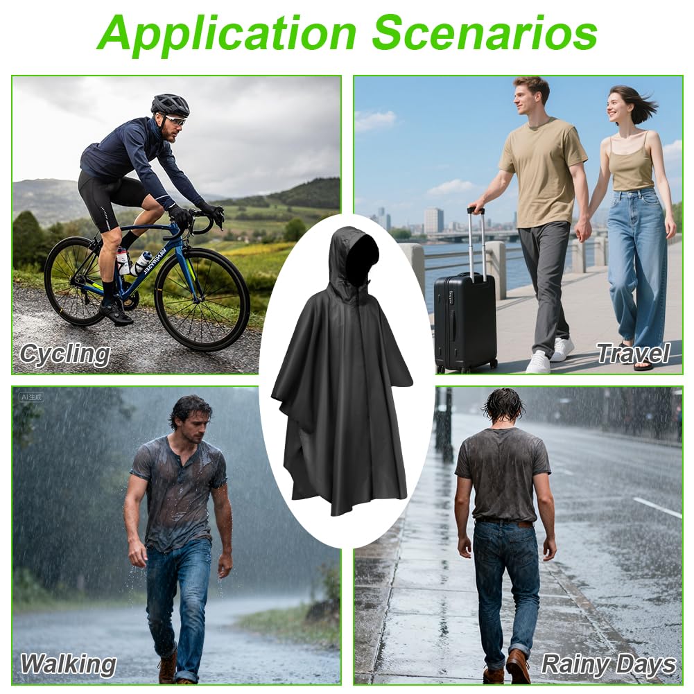 Vicloon Poncho de Lluvia Impermeable, 210T Chubasquero con Capucha para Mujer Hombres, 3 en 1 Multifuncional Chubasquero Transpirable Ultrafino, Toldo Manta, Estera de Camping, Talla grande con Bolsa