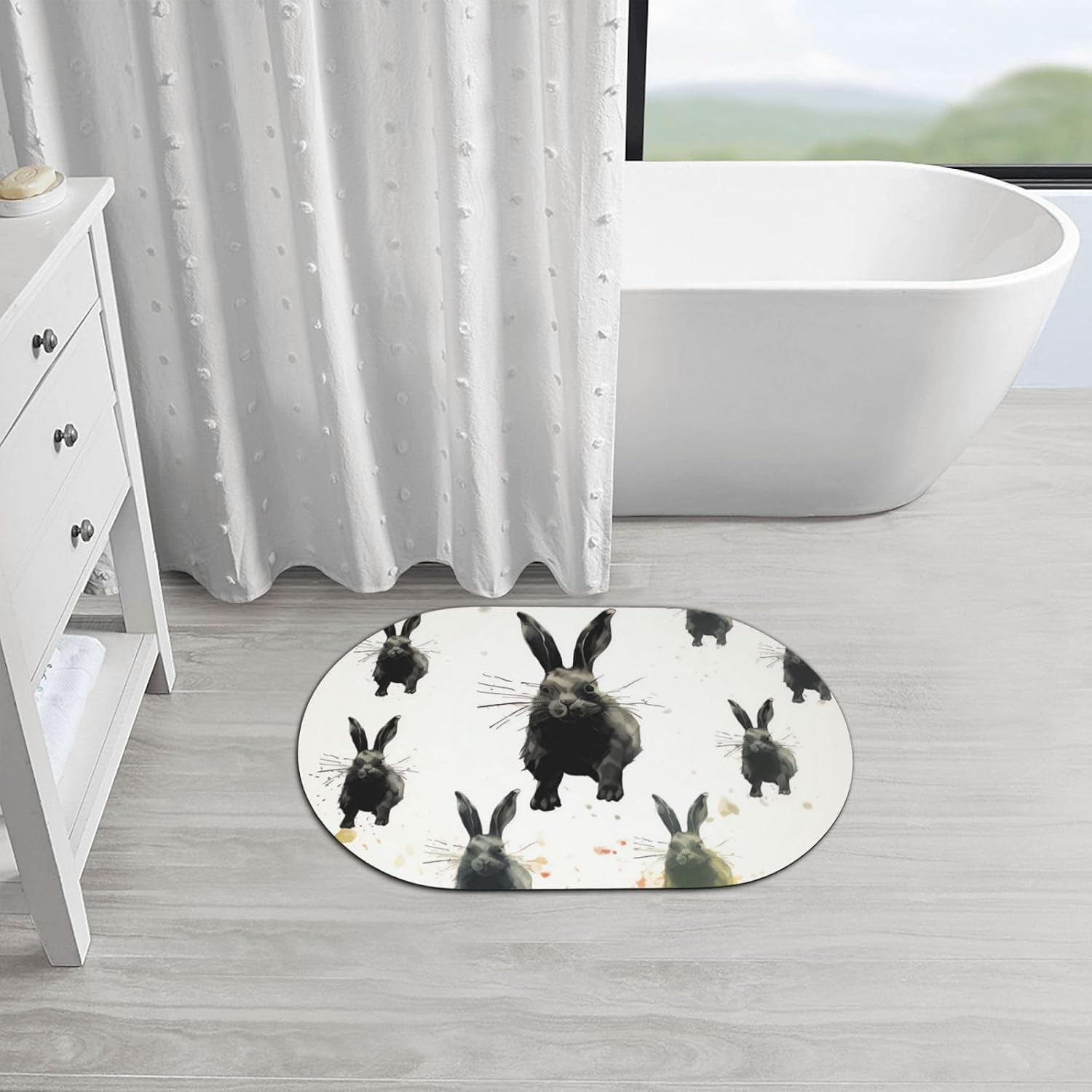Rabbits in Different Poses Diatomaceous Earth Bath Mat Soft Bathtub Mat Rugs Non Slip-Super Absorbent Bathroom Floor Mat Quick Dry Diatomaceous Bath Mats for Bathroom 23.6 X 15.7 Inches