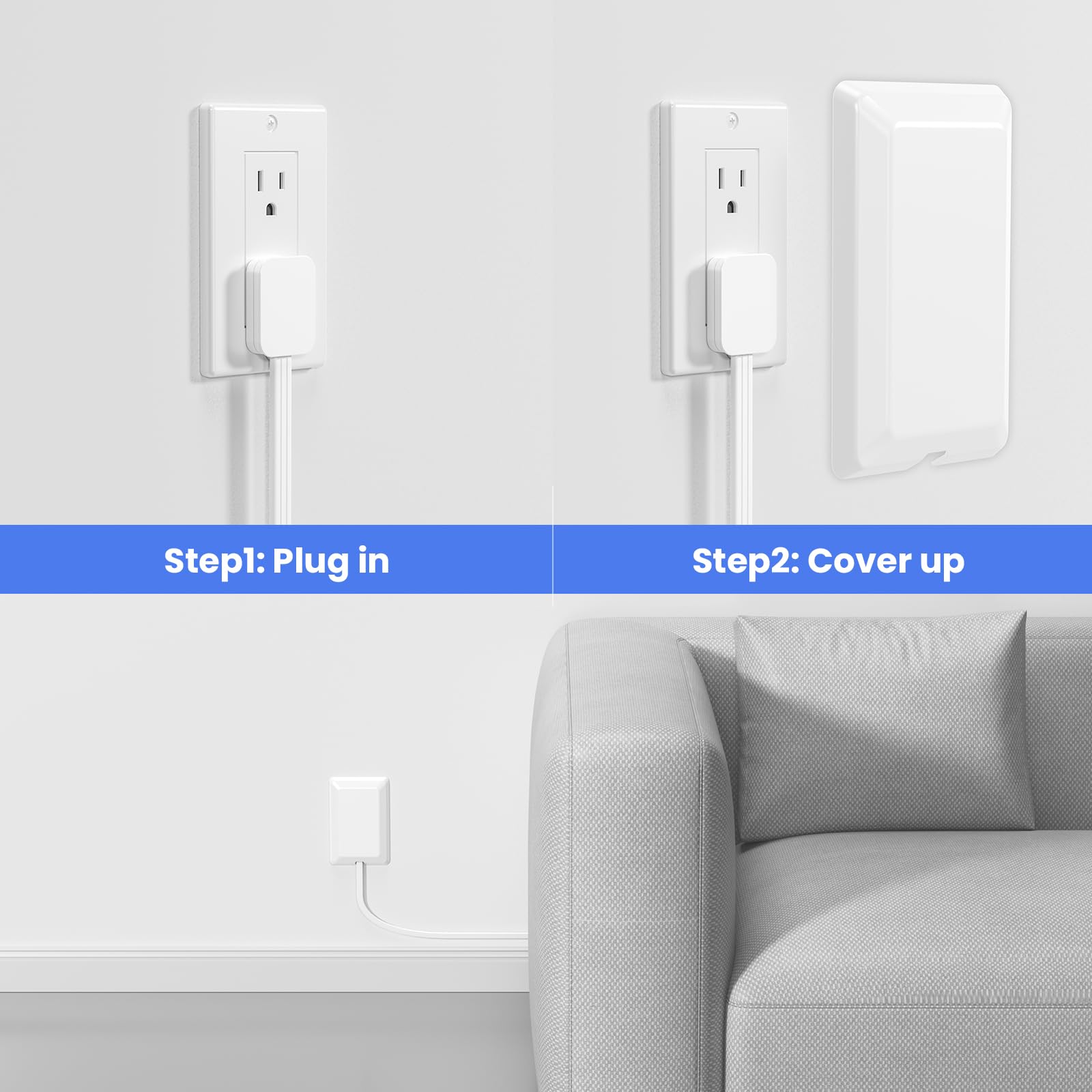 Flat Socket Extension Cord 5 FT Surge Protector Power Strip with 2 AC Outlets 1 USB C and 2 USB A Ports, Multiple Wall Outlet Extender Suitable for Home Dorm Desk Garage Work Travel Apartment (5FT)