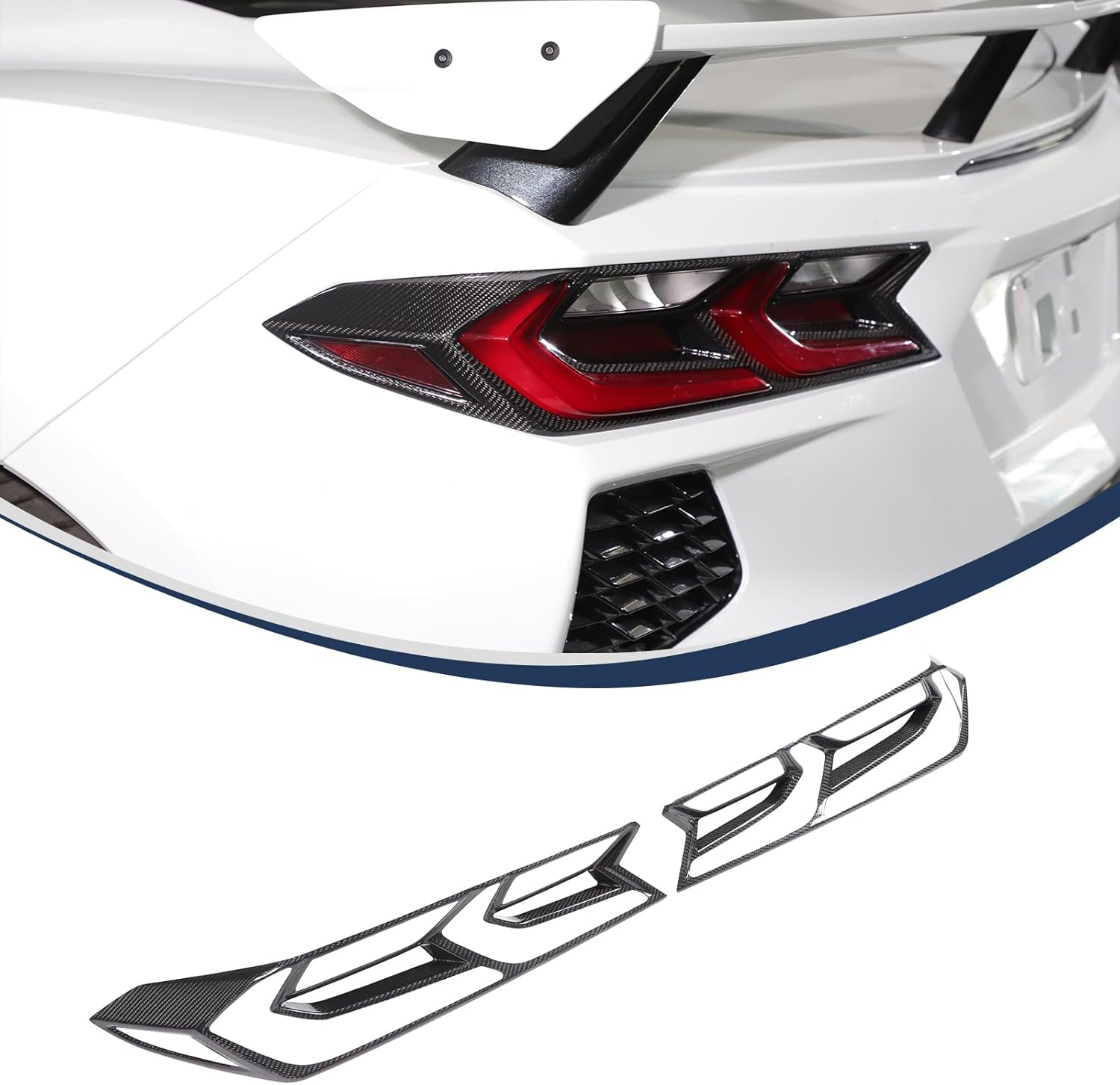 Sekhyna Car Rear Tail Light Lamp Cover Trim Compatible with Chevrolet Corvette C8 2020-2025 Dry Carbon Fiber Rear Brake Light Lamp Protective Frame Grille Cover Trim Accessories 2PCS (Black Carbon)