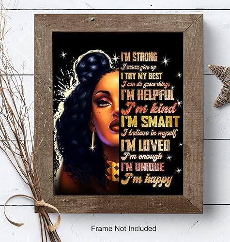 Miniatura 8 de Empowered Black Women Afro American Wall Art - Citas motivacionales positivas inspiradoras - Decoración del hogar con afirmaciones positivas "I Am