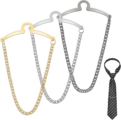 3 PCS Tie Accessories for Men, Tie Chain Necktie Clips and Chains with Ring Clasps Suit Elegant Mens Ties Pins for Business and Wedding Wear Suits Vests Trousers