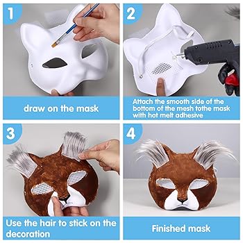 10 Pezzi Maschera Gatto Therian Con Pelliccia E Rete Per Occhi - Bianca, Per DIY Cosplay, Feste E Halloween