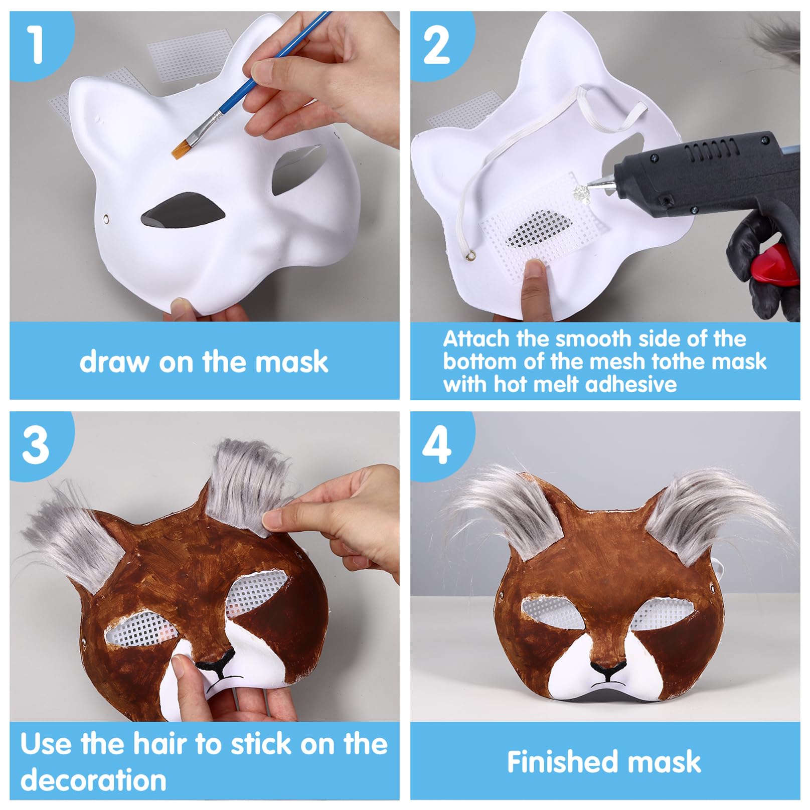 Draupnir 10 Pcs Cat Mask, Therian Masks, Fox Cat Mask with Fur and Eye Mesh - Image 4