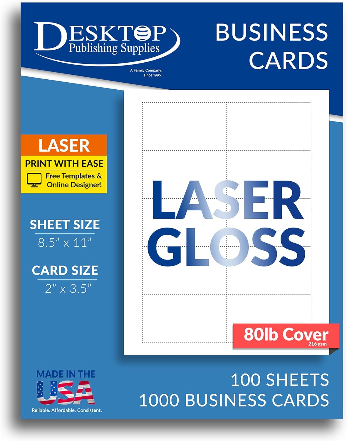 Glossy Business Cards for Laser Printers - 2" x 3 1/2" - 10 per sheet (1,000 Business Cards)