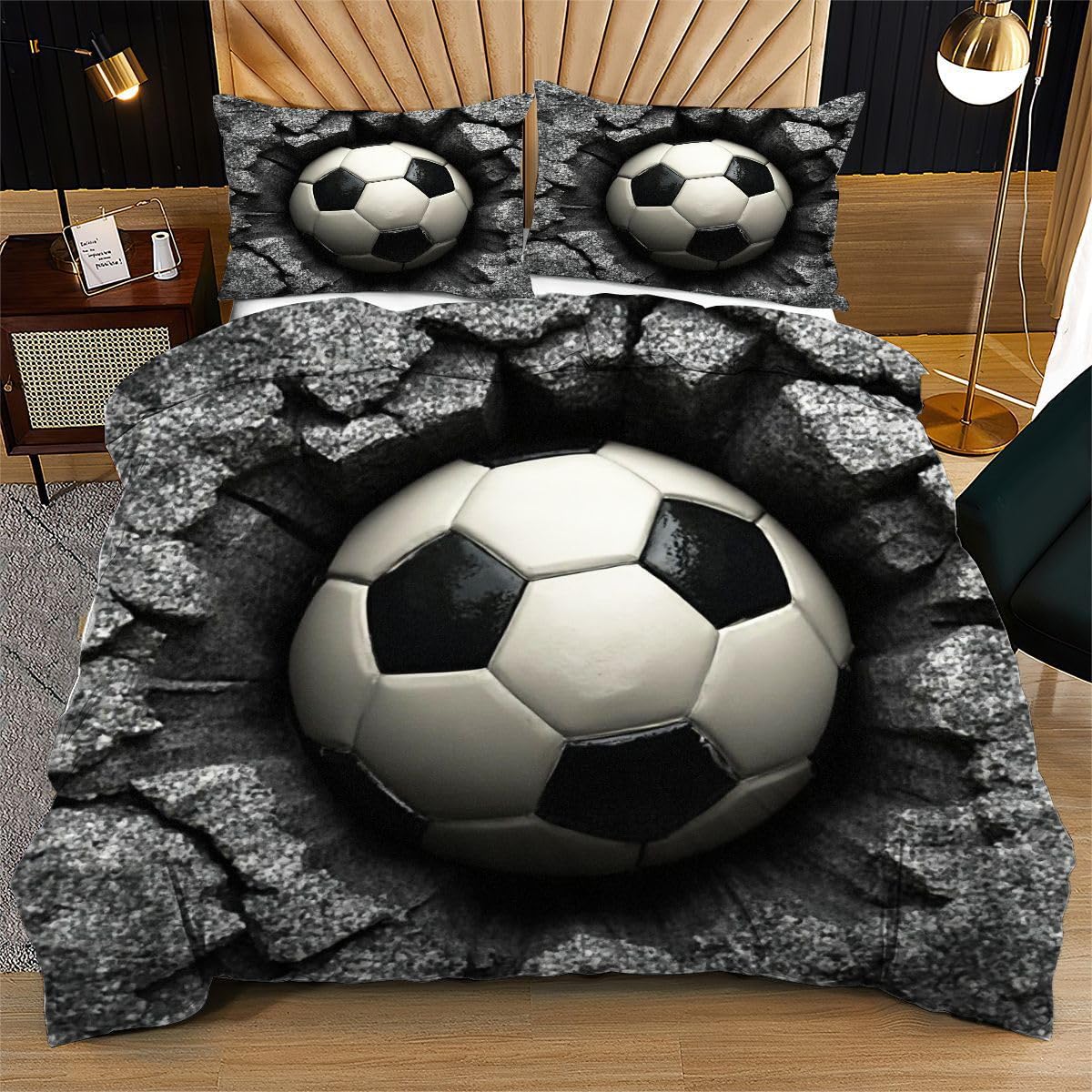 Parure de Lit 240x260 Football Gris en Microfibre Respirante pour un Sommeil Régulé
