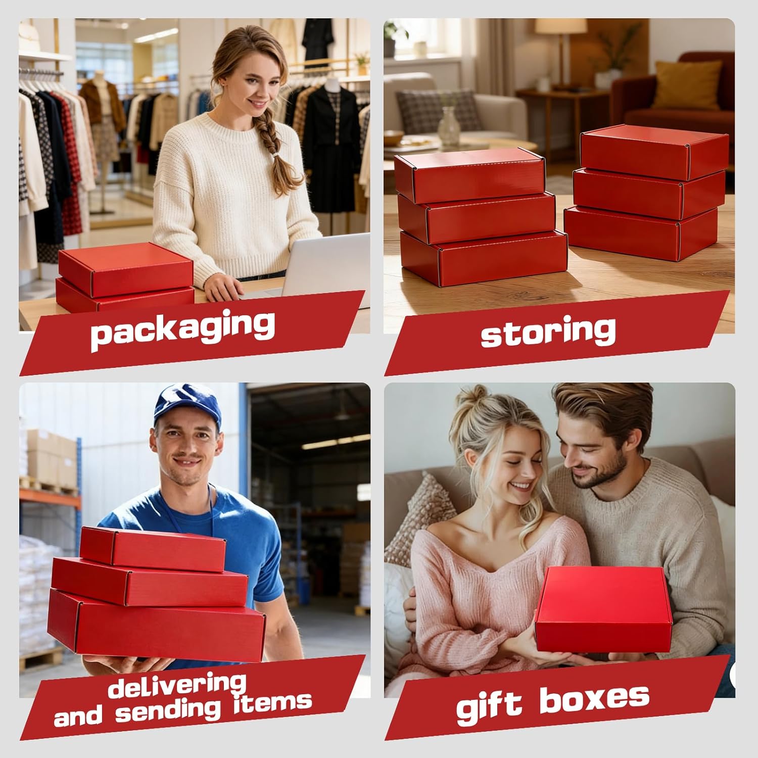 12x10x3 Inches Shipping Boxes Set of 20, Large Corrugated Cardboard Boxes, Red Mailer Box for Small Business, Mailing, Gift Packing