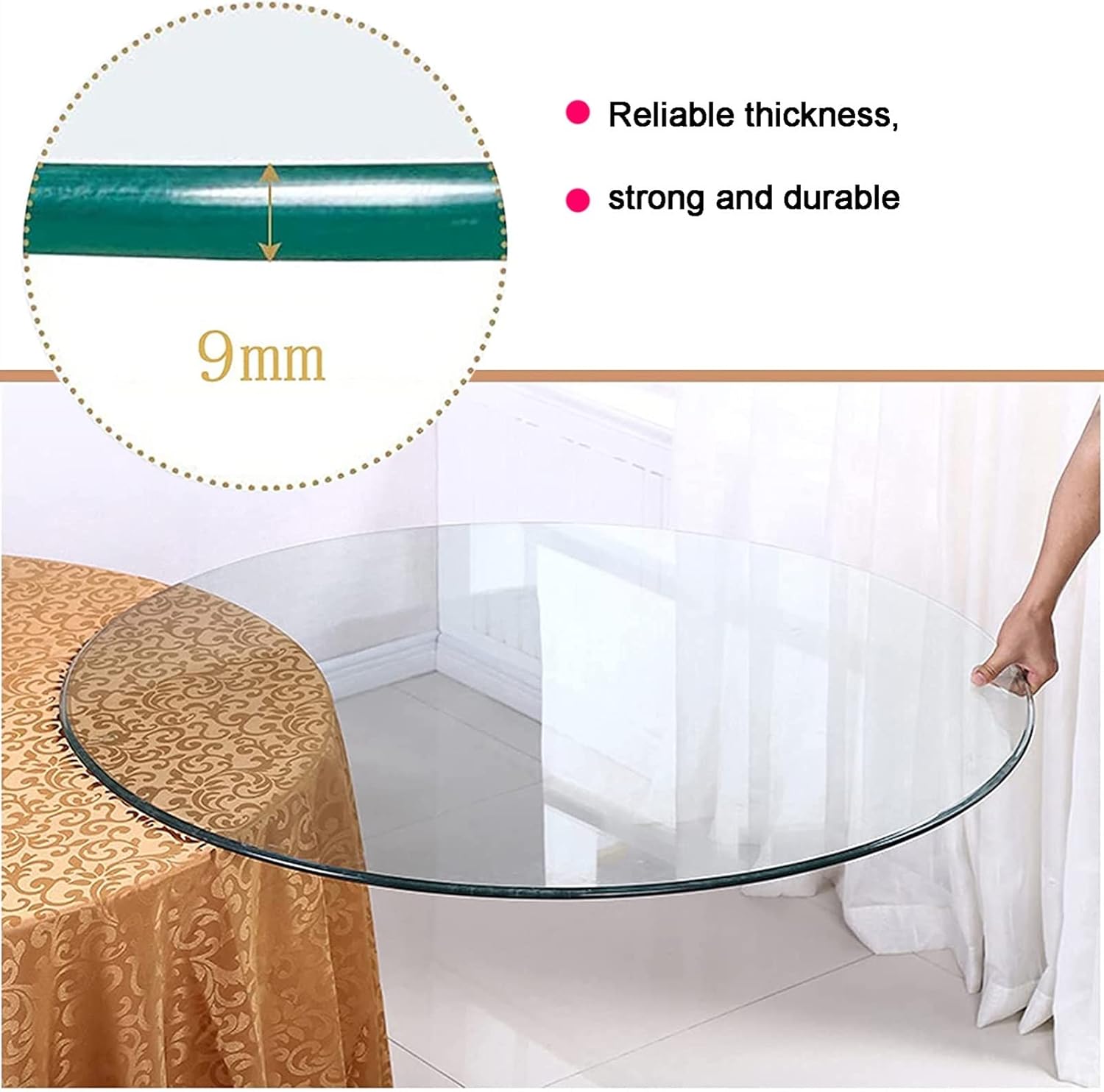 Tempered Glass Table Top,Tempered Polished Edge,Round Glass Table Top -Clear,Glass Table Top Ø 21in 23in 24in 25in 27in 28in Thickness: 9mm, High Temperature Resistance,Not Fragile