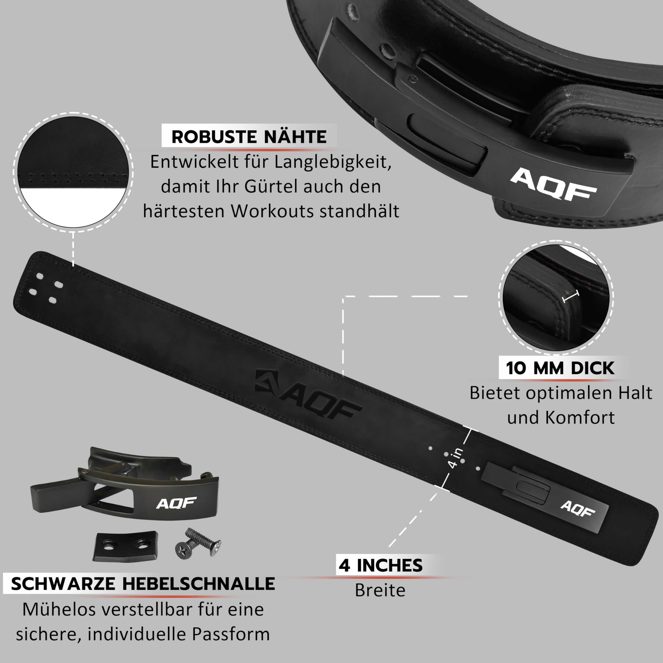 AQF Gewichthebergürtel 10mm, Hebelschnalle, IPL & USPA Zugelassen