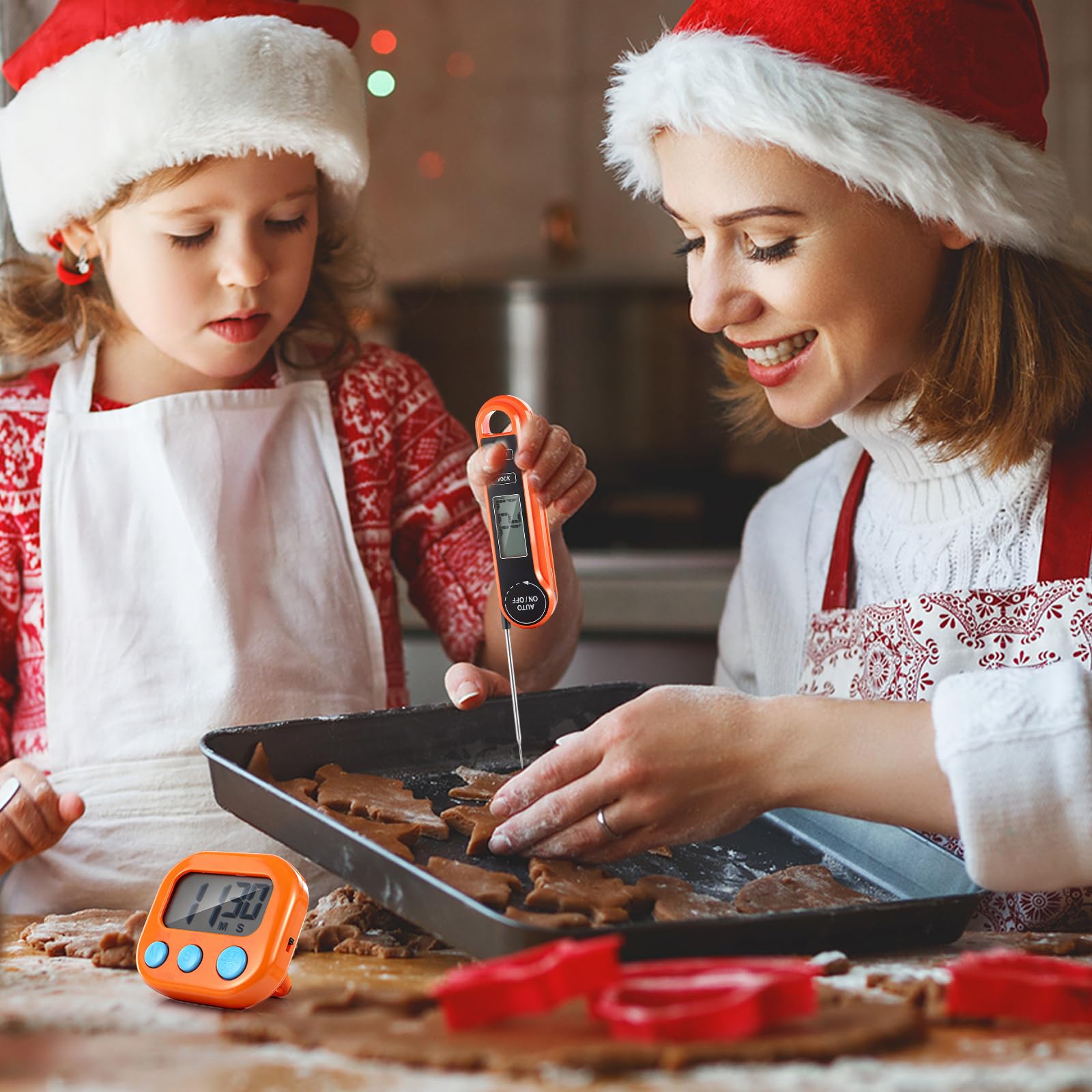 Kingdder Lot de 6/12 thermomètres à viande numériques avec alarme minuterie, thermomètre à lecture instantanée rapide pour la cuisine, la dinde, les grillades, la fabrication de bonbons, Thanksgiving