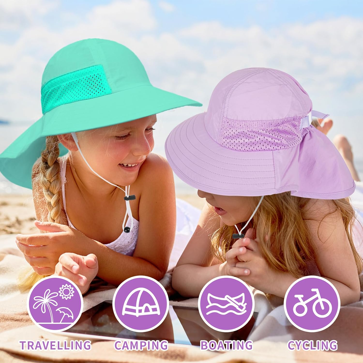 Toddler Baby Sun Hat Kids Summer UPF 50+ for Boys Girls Adjustable Beach Hats with Bucket Wide Brim Age 1-7 Years - Image 5