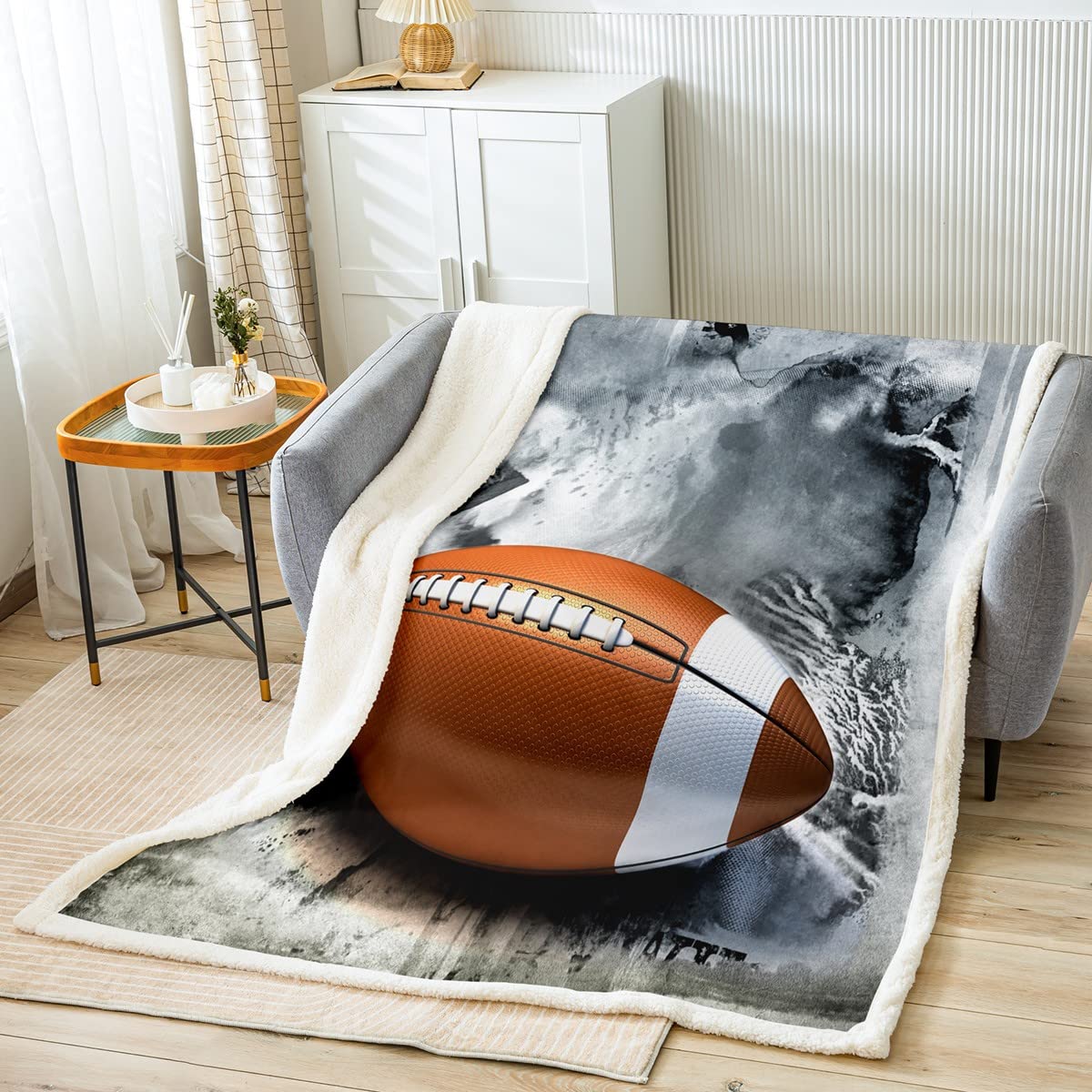 Coperta da calcio americano a tema sportivo, in pile, idea regalo per gli amanti del calcio, coperta in peluche, per bambini, ragazzi, ragazze, 200 x 200 cm, per divano letto