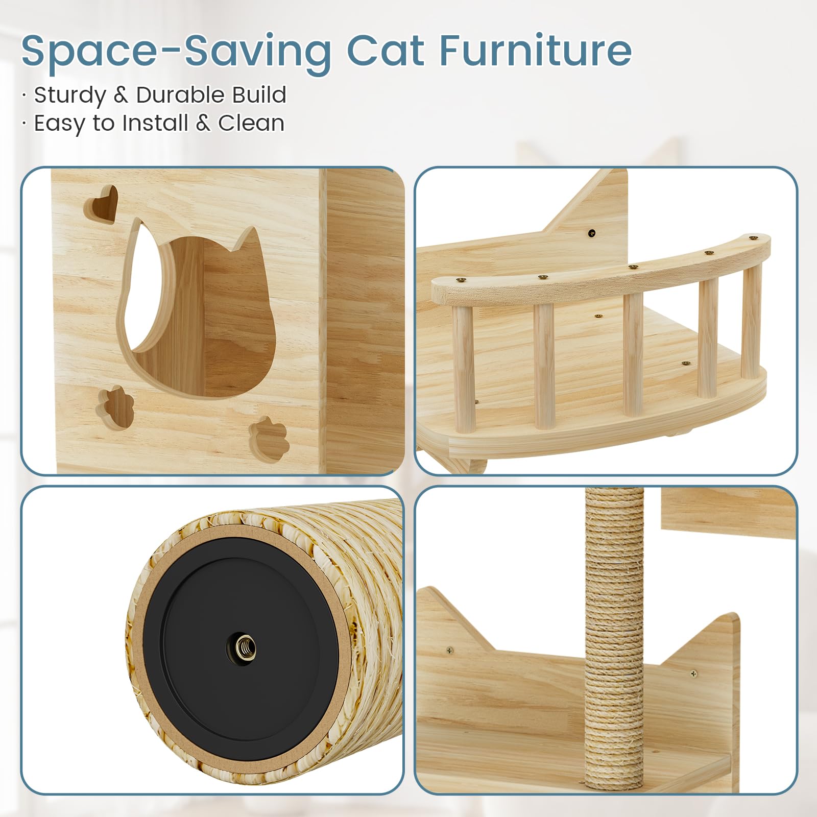 Ensemble de mur d'escalade pour chat, arbre à chat | Hamac en panneau multiplex robuste pour chat avec maison pour chat, pont pour chat, arbre à chat
