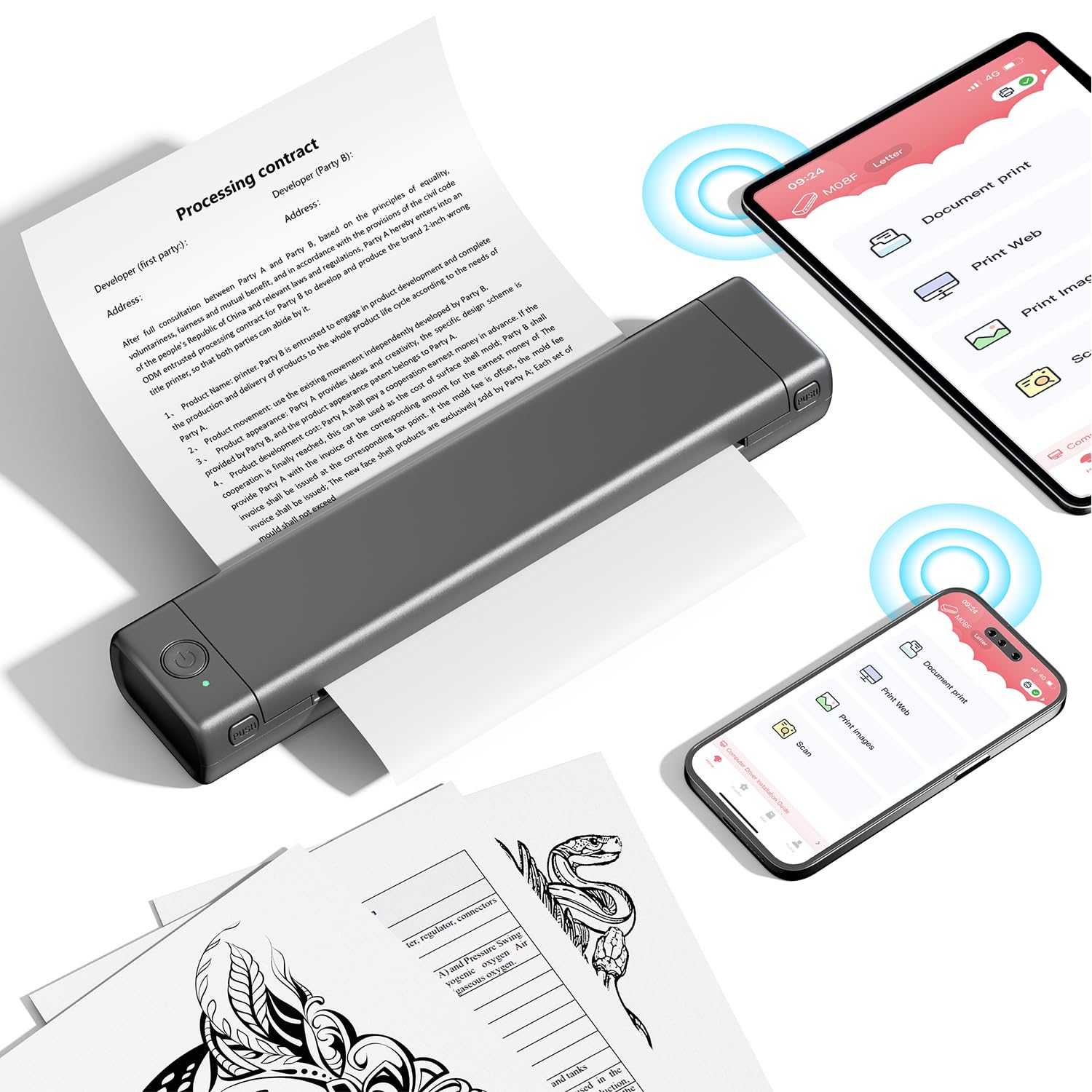 Itari M08F Imprimante Thermique A4 Portable Bluetooth USB