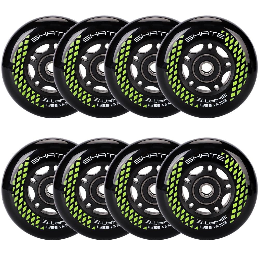 Inline Skate Rollen 80mm 76mm 72mm - 8 Stück Räder 85a Mit Kugellager ABEC9 | Für K2 Hudora Gonex Apollo (B Schwarz/80MM)