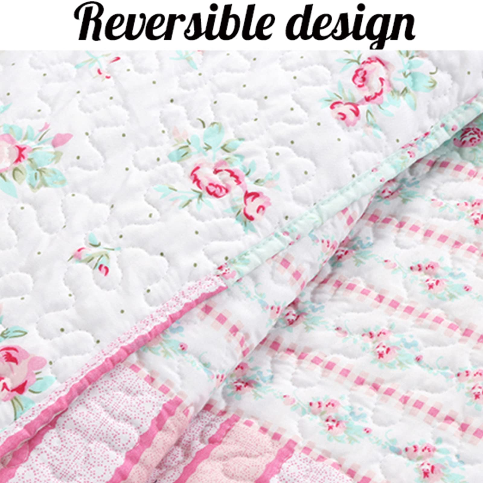 Cozy Line Home Fashions Bloom Floral Blue Rose Spring Reversible Quilt Bedding Set, Coverlet