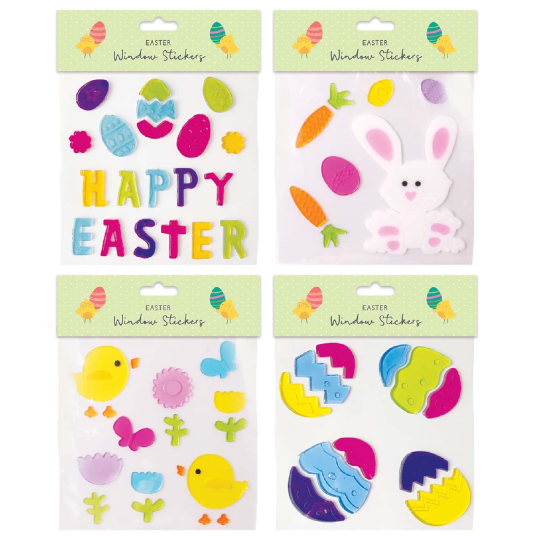Easter Room Decorations - 4 Pack Window Gel Stickers, Multi, 4x4