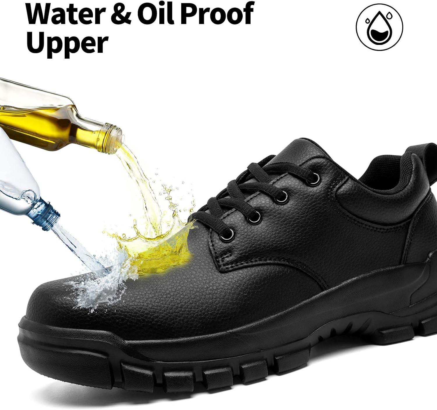 Men's Non Slip Work Shoes Waterproof Food Service Kitchen Chef Shoes Water Resistant Leather Restaurant Working Sneakers Comfortable Lightweight Walking Sneakers Daily Wear