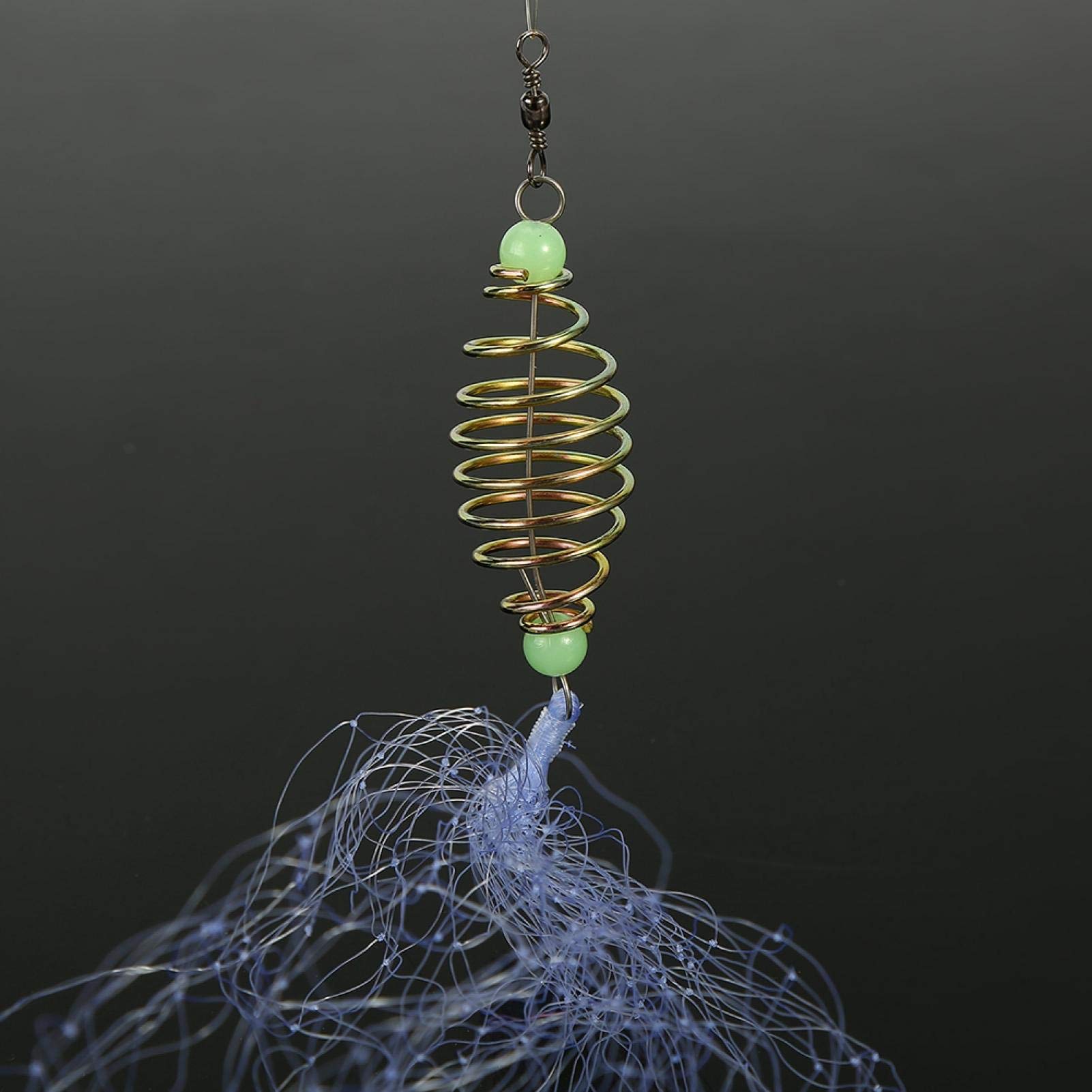 Filet De Pêche à Ressort En Cuivre Avec Perles Lumineuses – 8 Mesh – Filet Piège Portable Pour Pêche De Nuit En Rivière/Étang