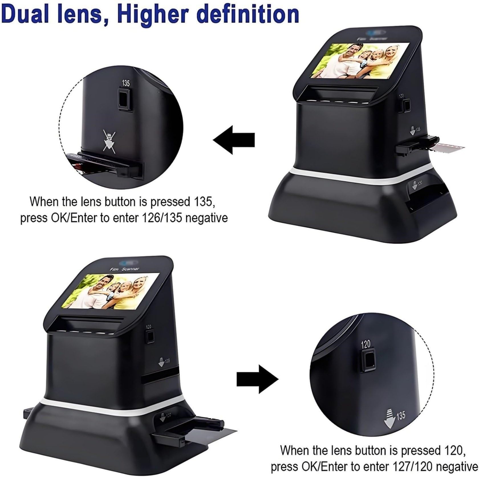Scanner per Diapositive, Scanner per Pellicole Ad Alta Risoluzione da 22 Megapixel, Scanner per Foto Negative E Diapositive, Memoria Integrata da 128 MB, Supporta Le Funzioni di Anteprima