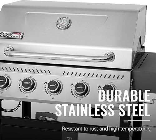 Miniatura 9 de Royal Gourmet GA5406TS - Parrilla de gas propano de 5 quemadores con quemador lateral y quemador de sellado, parrilla de barbacoa de gas estilo
