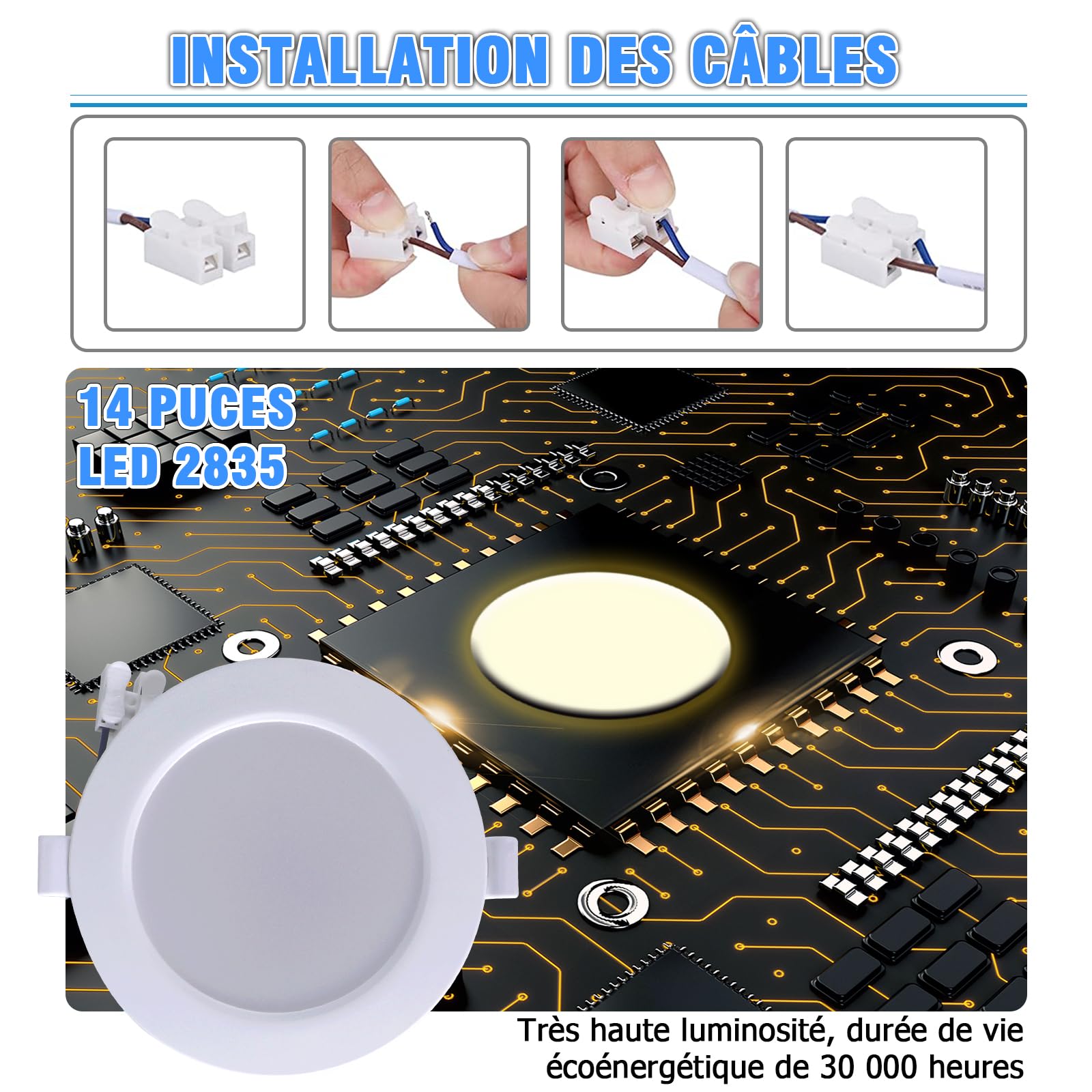 ETUOLMP Spot LED Encastrable Extra Plat 4W 380 Lumen Spot Salle De Bain IP44 Blanc Neutre 4000K Spot Encastrable LED AC220-240V Pour Salle de Bain, Cuisine, Salon, Lot de 6