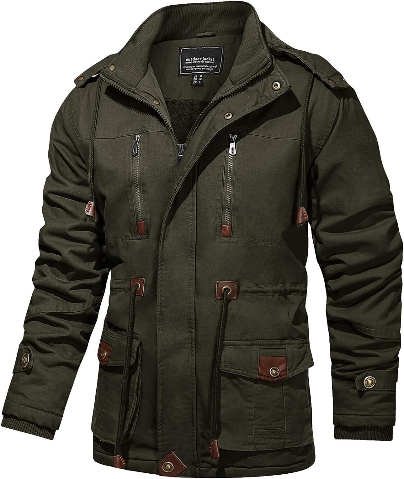 TACVASENMen's Coats Winter Thicken Fleece Cotton Military Tactical Work Jackets with Hood
