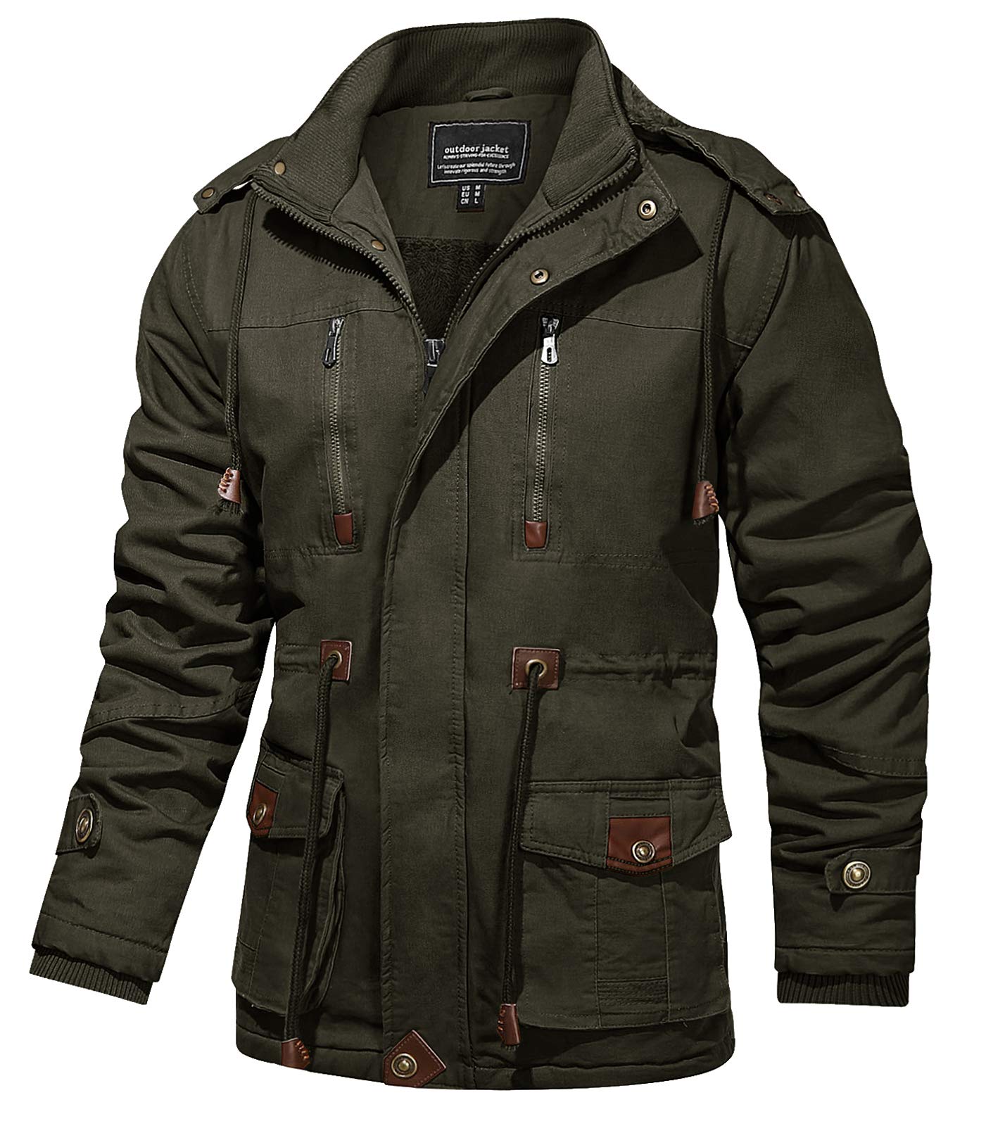 TACVASENMen's Coats Winter Thicken Fleece Cotton Military Tactical Work Jackets with Hood