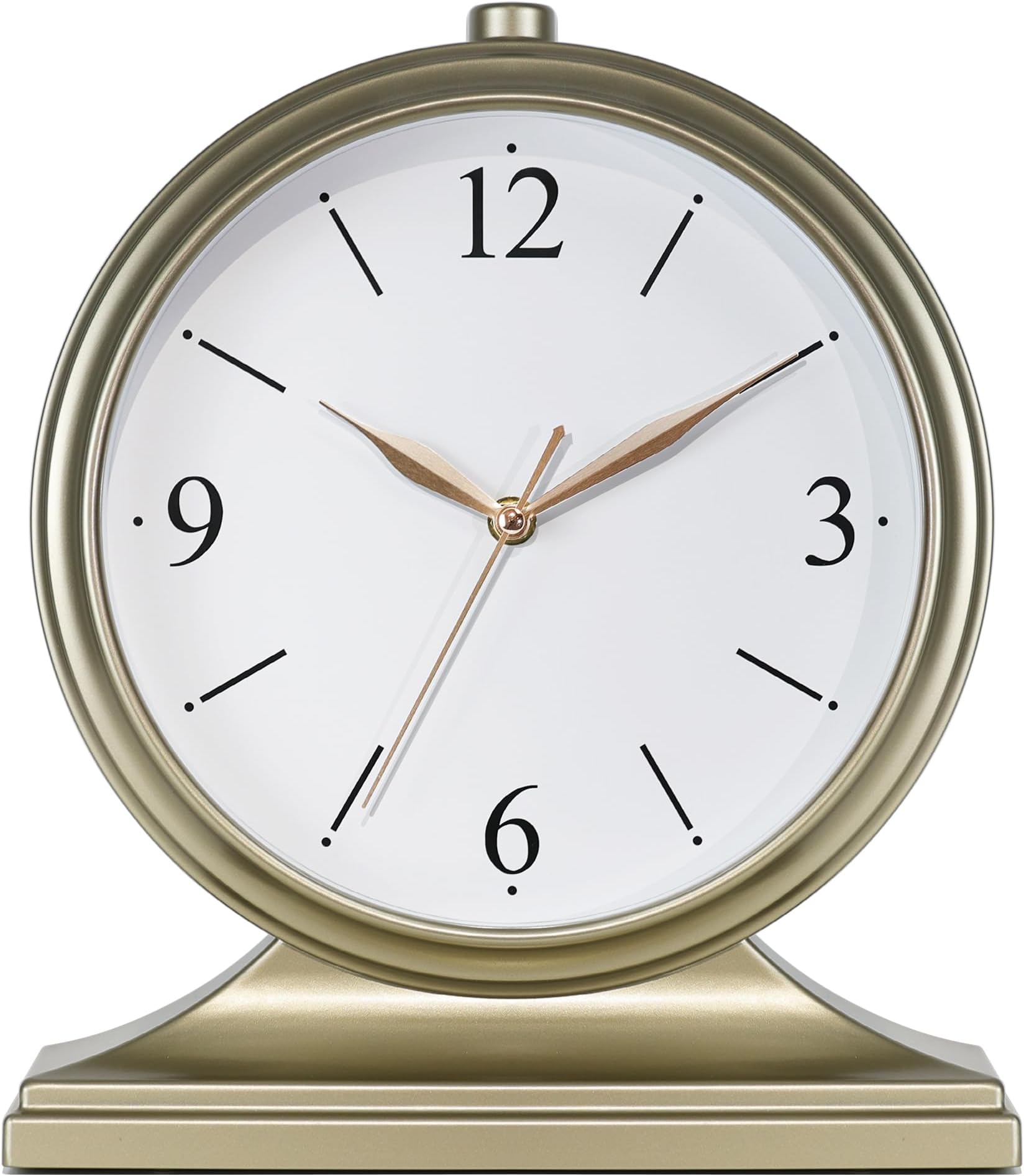 Vintage Desk Clock Silent-Non-Ticking 10-inch dial Table Clock,Retro Mantel Clocks and Easy to Read for Living Room, Bedroom, Shelf Decoration, Fireplace, Farmhouse Decor (Gold)
