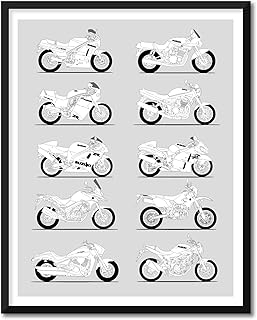 Suzuki Motorcycle Inspired Poster Print Wall Art Handmade Best of Suzuki Motorbikes History and Evolution of Suzuki Generations for Bikers and Motorcyclists (17x22" Print (Unframed), Satin Paper)