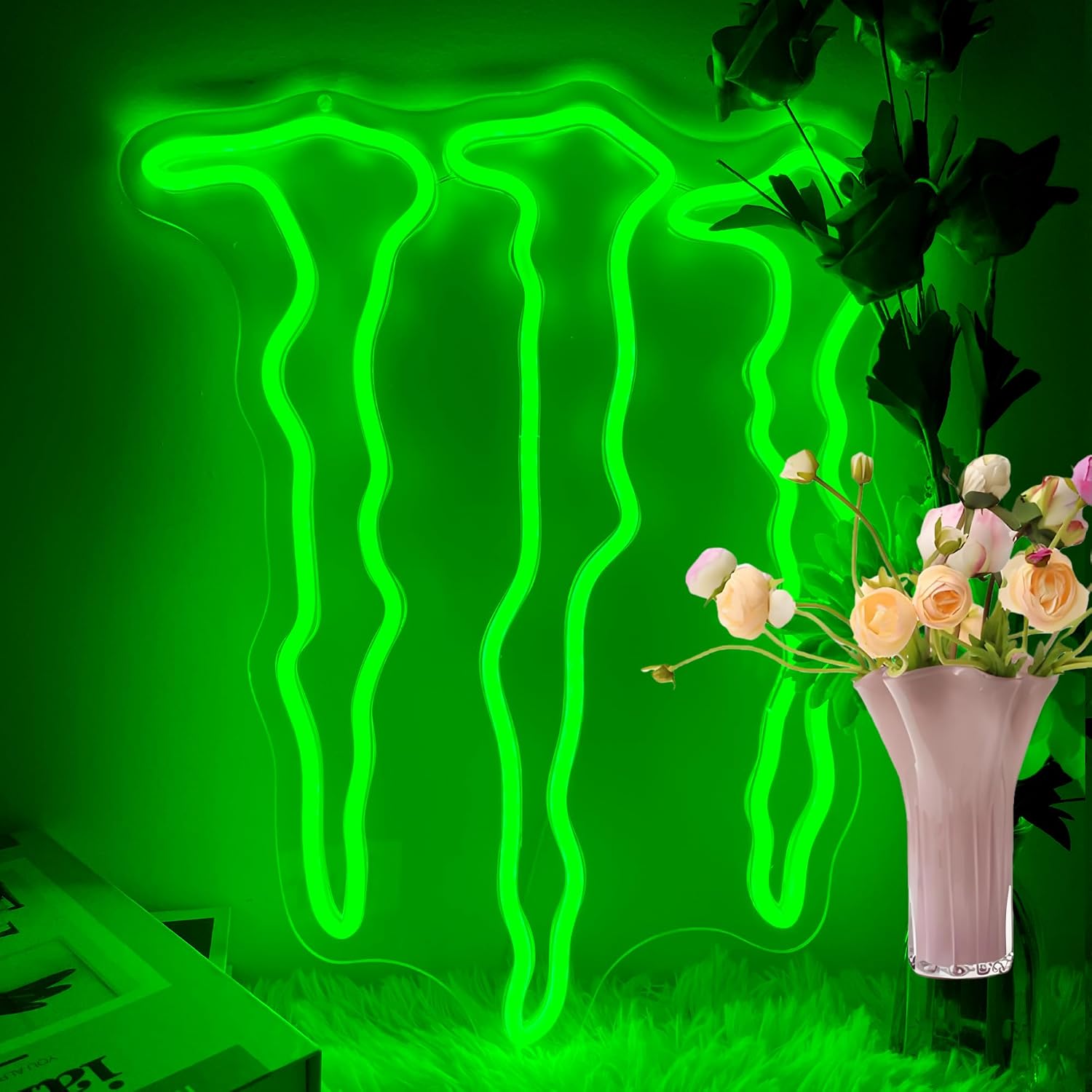 Green Monster Energy Neon Sign for Wall Decor, Cool Dimmable Light Up Neon USB Light Up Sign for Man Cave Game Training Room Party Bar, Gym, Bedroom Decor Decoration for Teens Boys Birthday Christmas Gift (Green Energy)