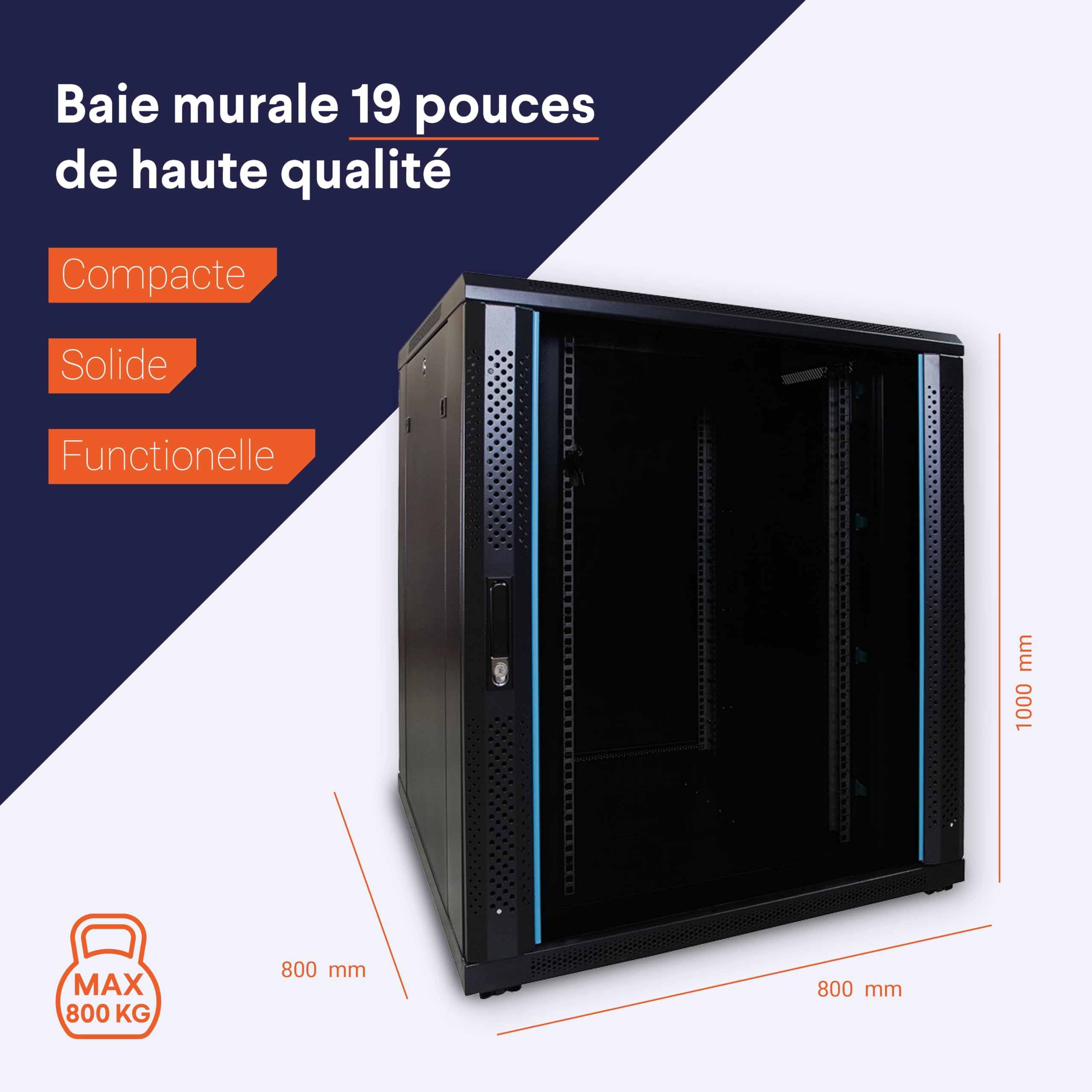 Baie de Serveur 18U avec Porte en Verre 800x800x1000mm (LXPXH) - Noir