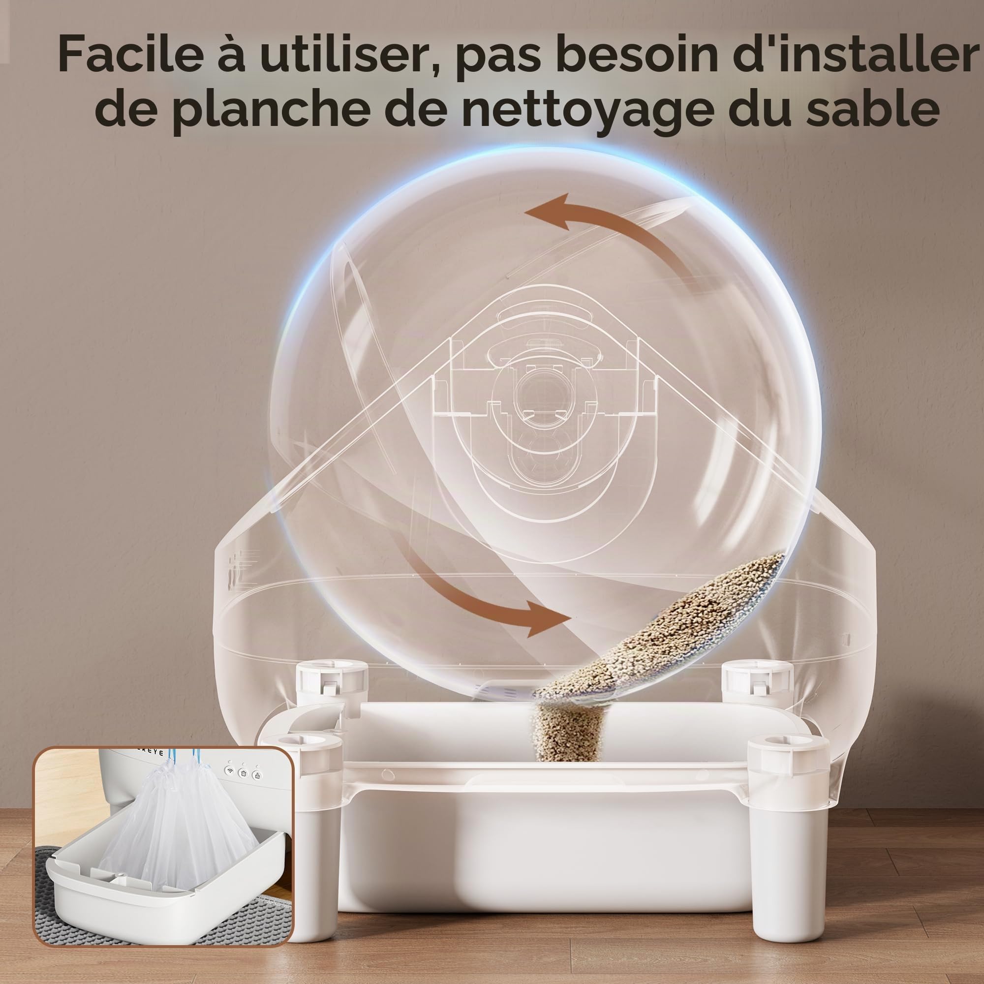 Thereye Litiere Autonettoyante App & Anti-Pincement | Litiere chat automatique capteurs securite, ouverture silencieuse, anti-odeur, compatible 1.5-12.5kg, triple anti-pincement.