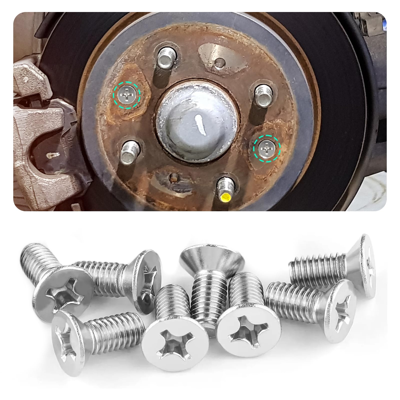 8PCS Stainless Steel Brake Disc Retaining Rotor Screws, Compatible with Accord, CR-V, Civic, Odyssey, 93600-06014-0H, Front and Rear Brake Disc Hardware Kit