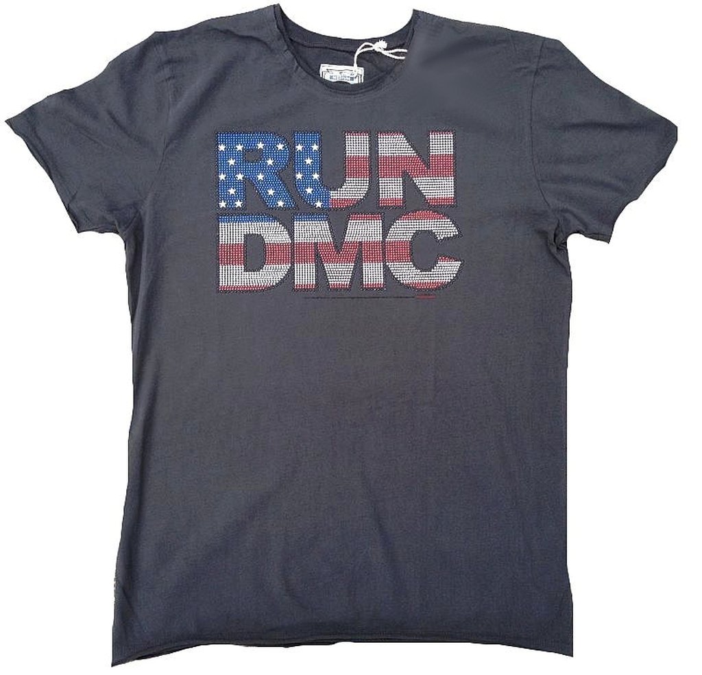Amplified Herren T-Shirt Grau Charcoal Anthrazit Official Run DMC Merchandise USA Strass 80 er Hip Hop Rock Star Club Vintage VIP Rockstar Design
