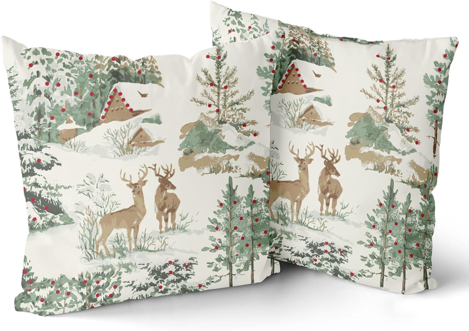 Christmas Pillow Covers 24x24 Set of 2 Xmas Deer Tree Cabin Brown Auqa Rustic Winter Themed Style Forest Print Decorative Outdoor Pillowcases Farmhouse Throw Cushion Case Decor for Couch Sofa Bed