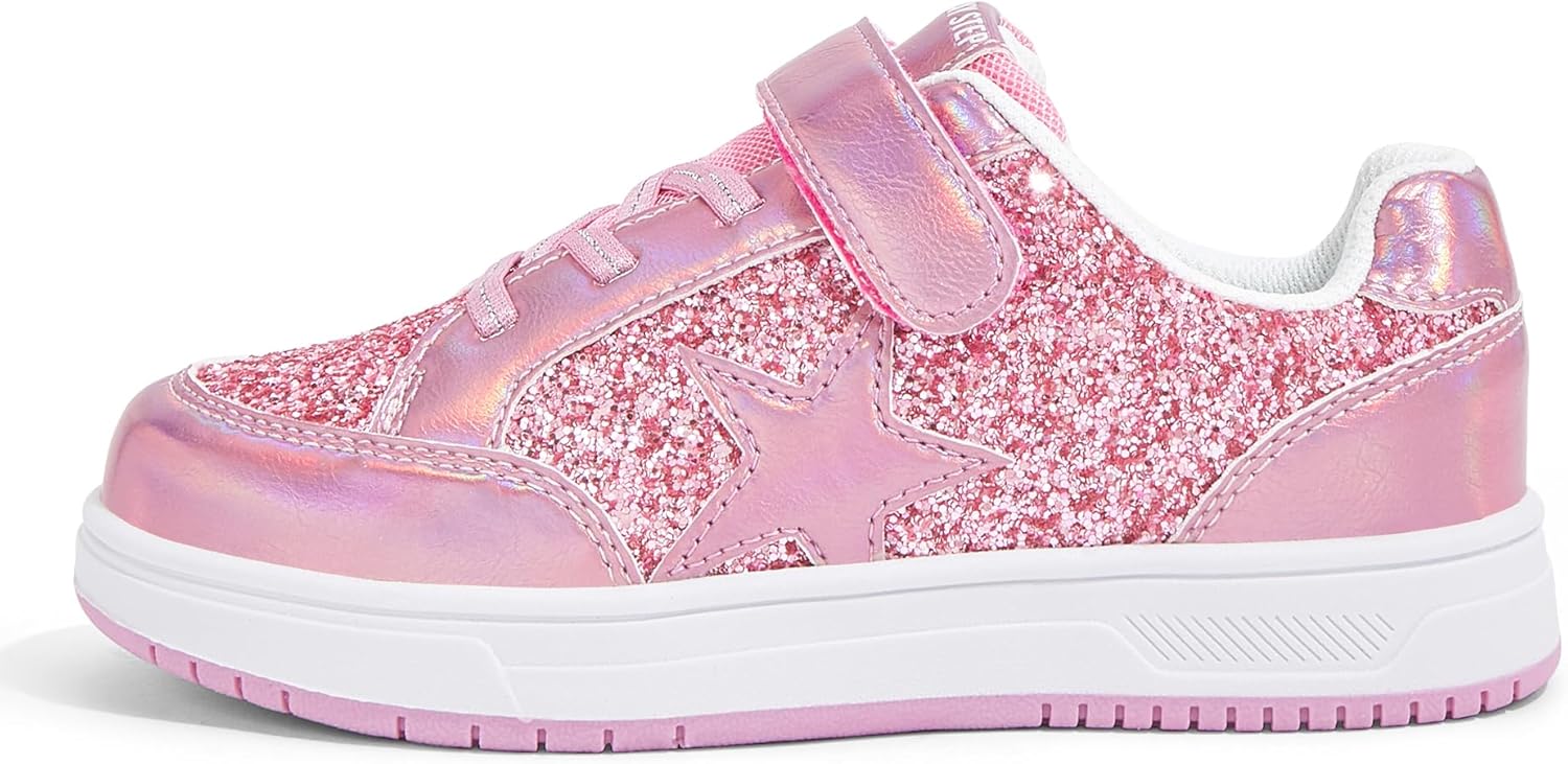 LUCKY STEP Kid's Glitter Walking Shoes Shiny Sparkly Sequins Fashion Sneakers Hook and Loop Athletic Unisex-Child Casual Running for Children/Boys/Girls