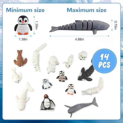 Miniatura 4 de 14 figuras de animales árticos impresos en 3D, juguetes de baño articulados de animales polares realistas con oso polar, zorro, pingüino, orca,