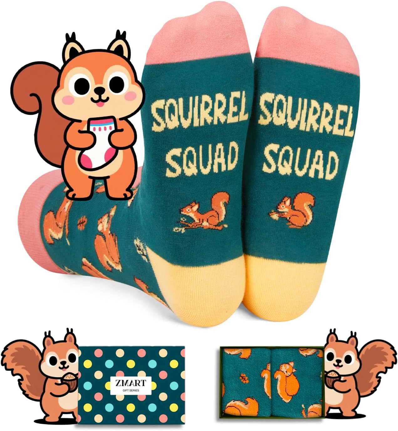 Zmart Funny Squirrel Gifts - Squirrel Socks for Women Men, Novelty Cute Socks for Teens