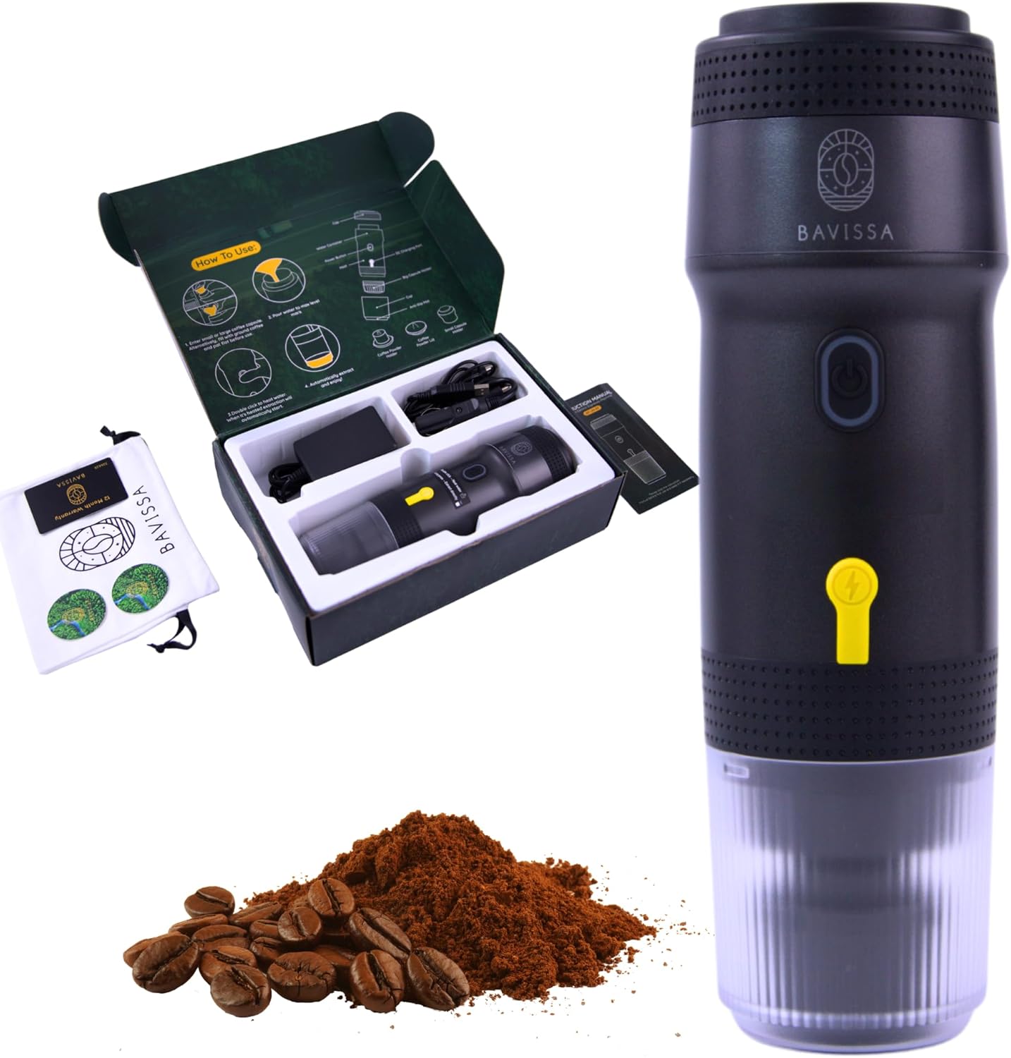 Bavissa Portable Coffee Maker Mini Coffee Machine for Pods & Coffee