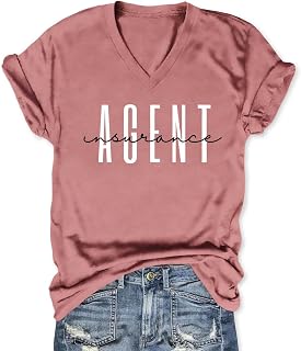 Womens Funny Insurance Agent T-Shirt V Neck Letter Print Short Sleeve Graphic Tee Solid Casual Tops