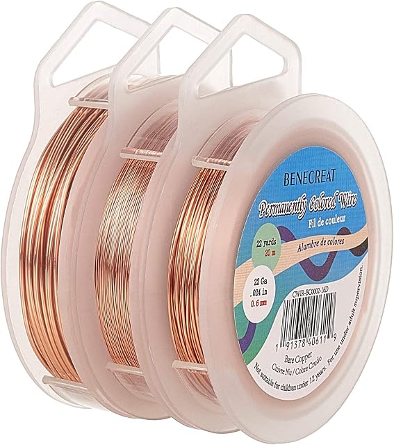 BENECREAT 3 Rolls Jewelry Wire 18 Guage/22 Gauge/28 Gauge Tarnish Resistant Copper Wire for Beading Crystal Wrapping Ring Making and Other Jewelry Crafts