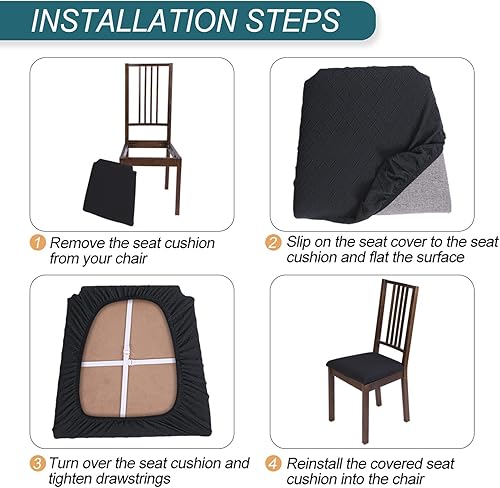 Miniatura 5 de SearchI Juego de 6 fundas de asiento impermeables para sillas de comedor, fundas de asiento elásticas de jacquard para sillas de cocina, extraíbles