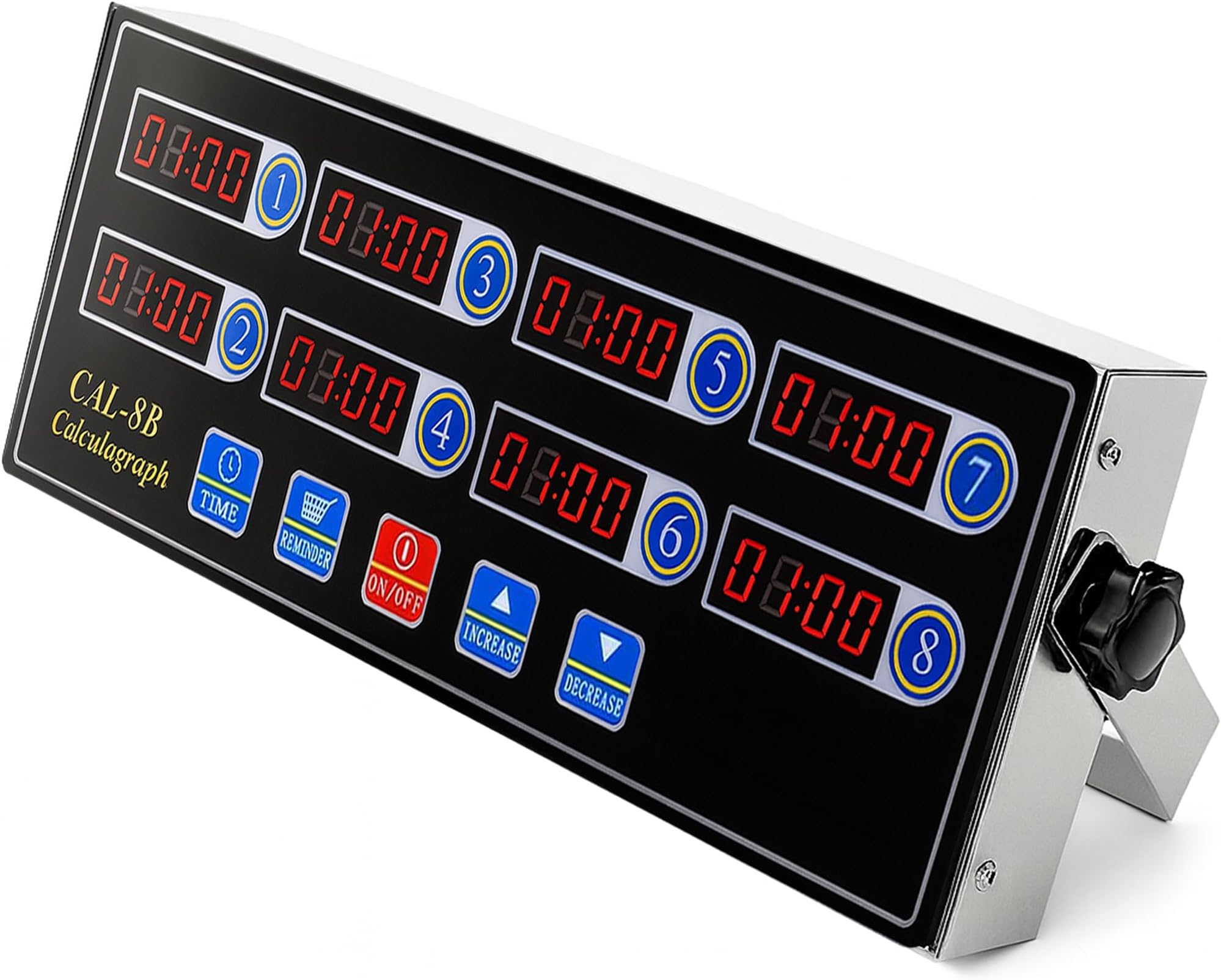 Commercial 8 Channels Digital Kitchen Timer, Stainless Steel Calculagraph Timer with Loud Alarm for Restaurant, Clock Reminder on Multiple Events