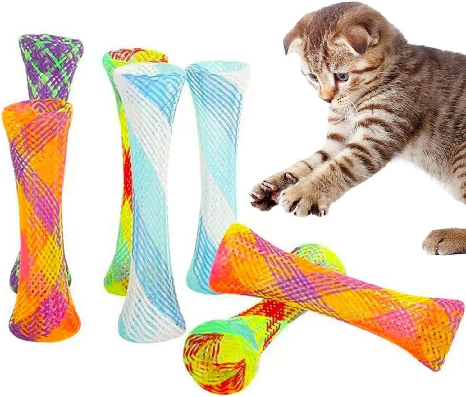 10 Cat Spring Toy Stick Freely Folding Spring Shape Multi-Color Cat Bouncing Kitten Toys Cat Interactive Toys