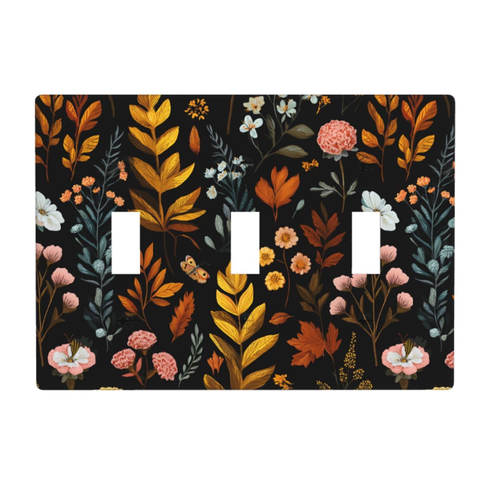 Woshuwo White Wildflowers Butterflies And Leaves Light Switch Covers 3 Gang Triple Toggle Wall Plate Switchplate Electrical Faceplate For Bathroom Kitchen Bedroom Decor