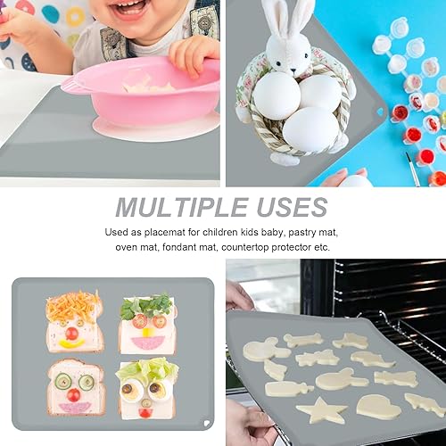 Miniatura 2 de KVK - Mantel individual de silicona para niños, reutilizable, antideslizante, para restaurante, paquete de 2, color gris