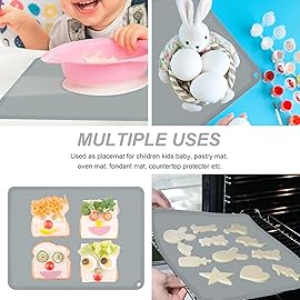 KVK Silicone Placemat for Toddles Kids Non-Slip Reusable Portable Baby Placemats for Restaurant Stain-Proof Children Food Mats Eating Table Mat 2 Pack (Silver Gray)